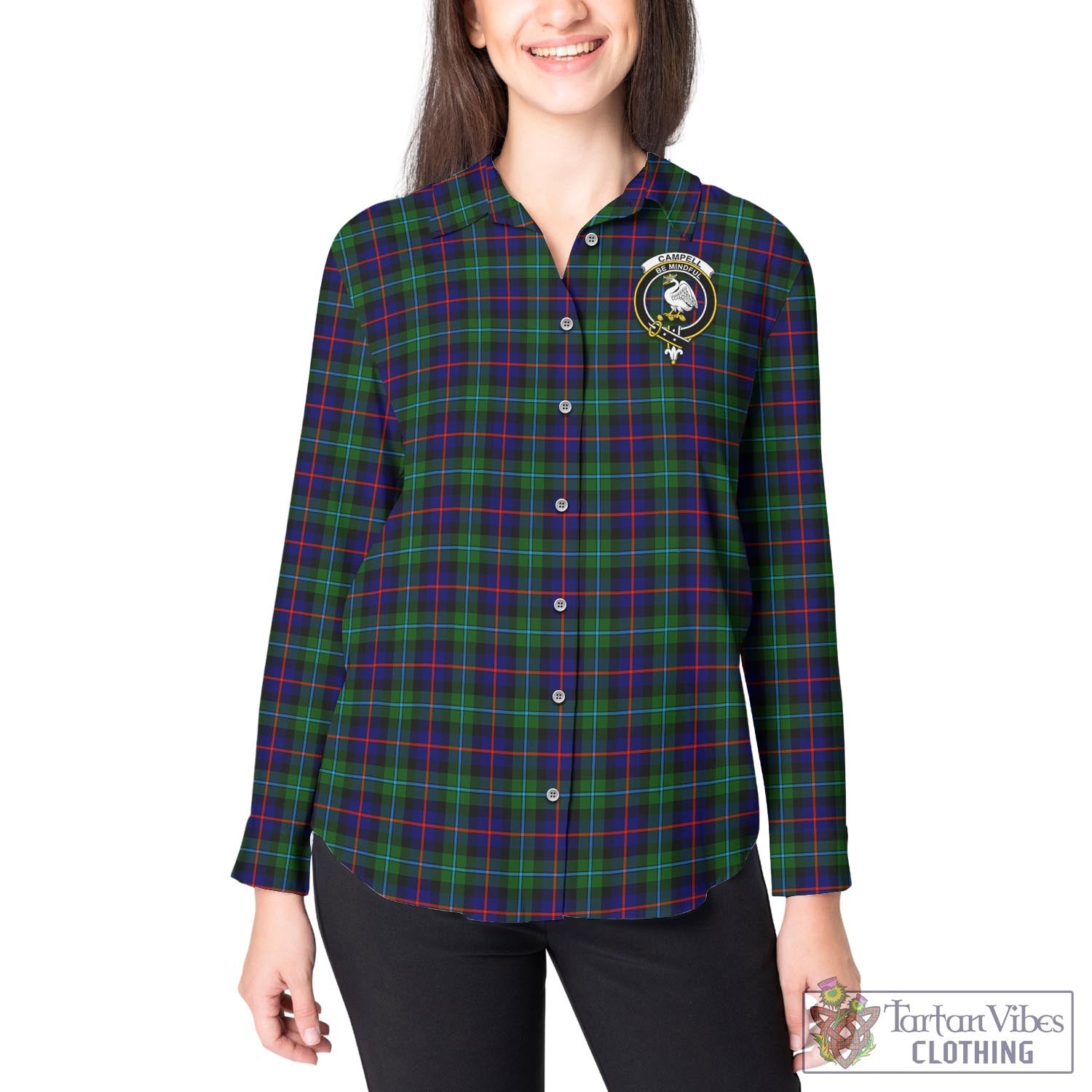 Tartan Vibes Clothing Campbell of Cawdor Modern Tartan Womens Casual Shirt with Family Crest