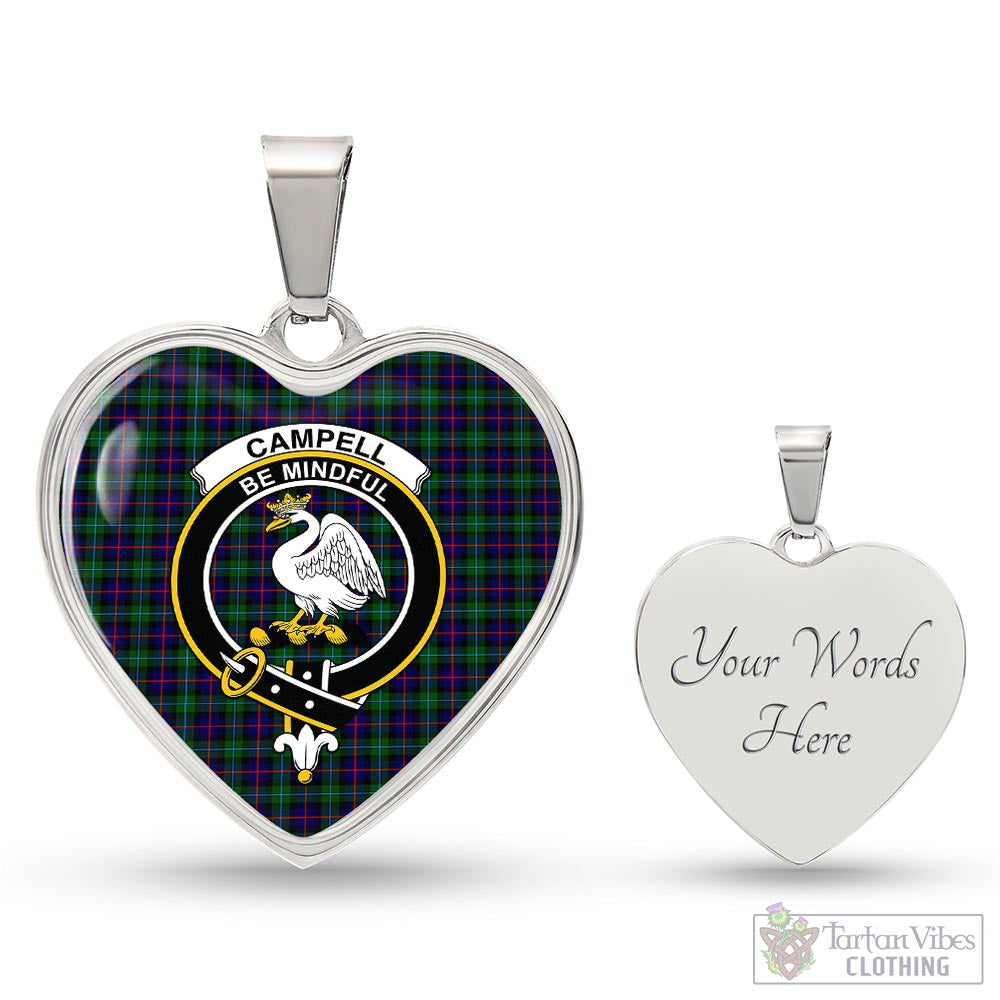 Tartan Vibes Clothing Campbell of Cawdor Modern Tartan Heart Necklace with Family Crest