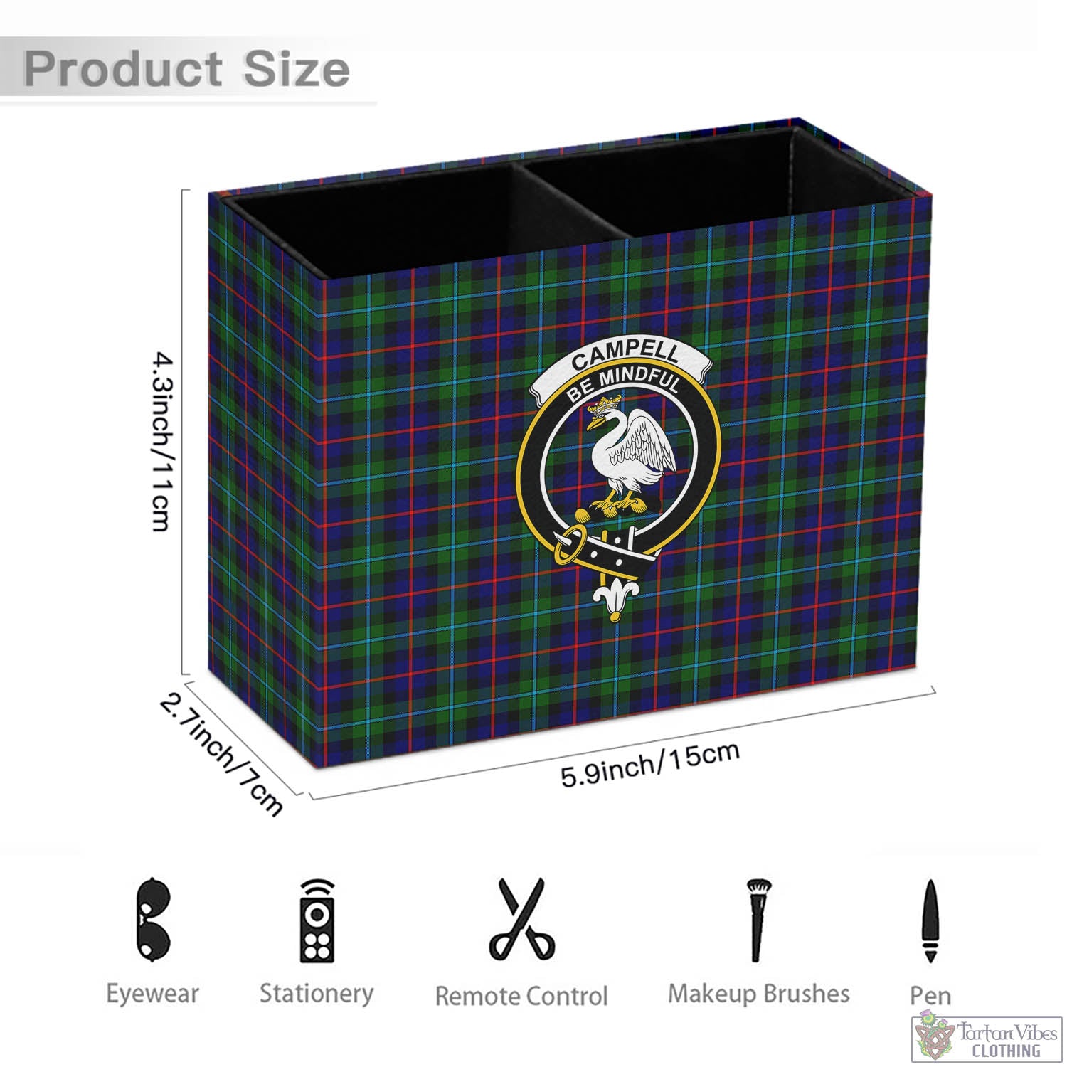 Tartan Vibes Clothing Campbell of Cawdor Modern Tartan Pen Holder with Family Crest