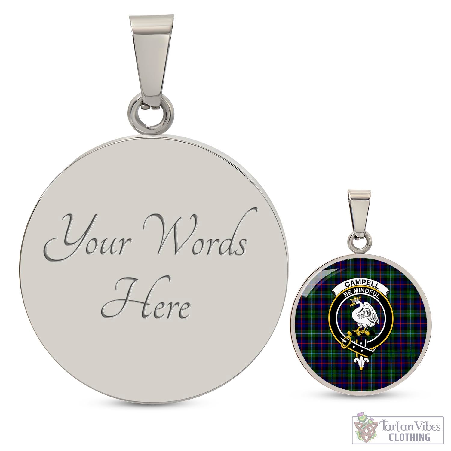 Tartan Vibes Clothing Campbell of Cawdor Modern Tartan Circle Necklace with Family Crest