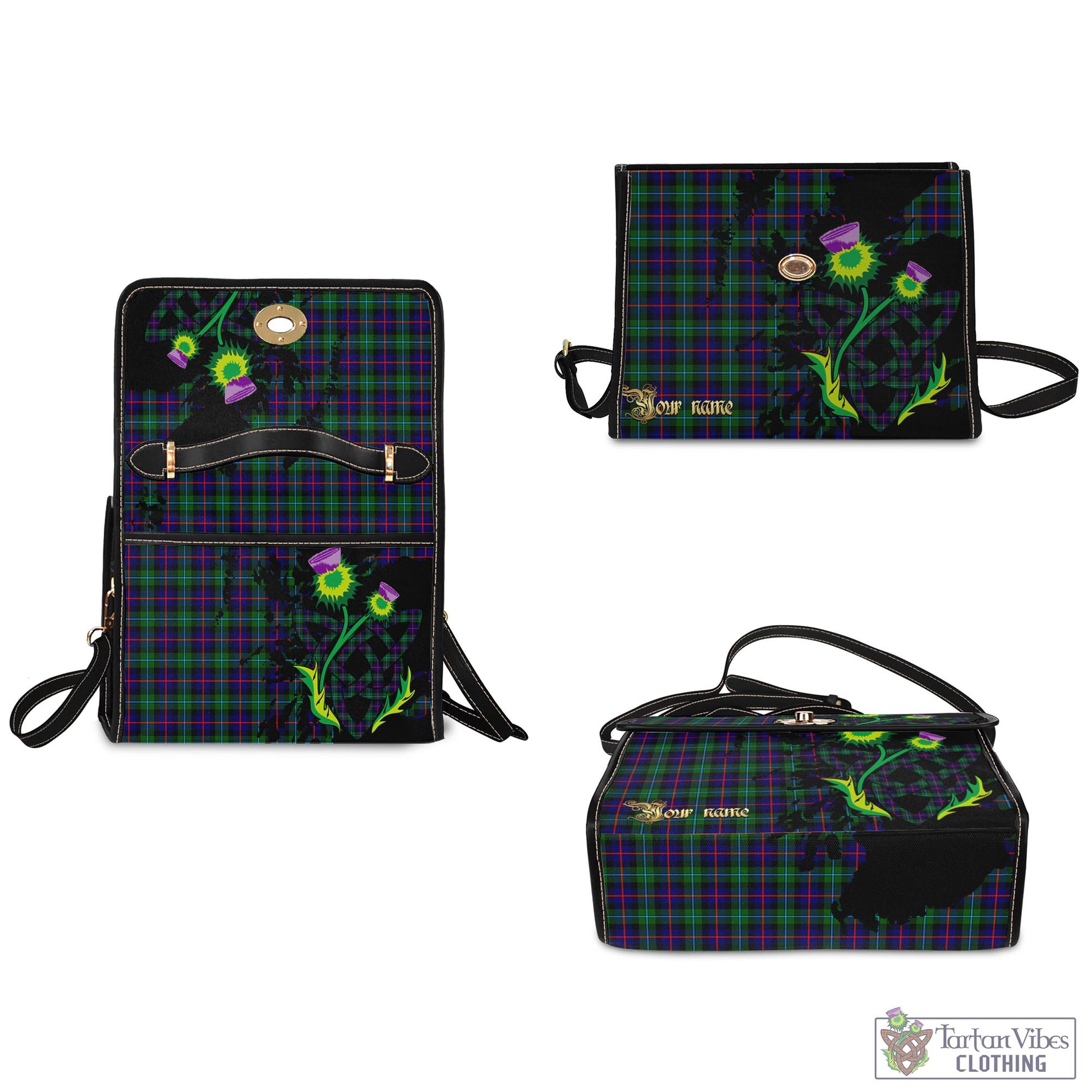 Tartan Vibes Clothing Campbell of Cawdor Modern Tartan Waterproof Canvas Bag with Scotland Map and Thistle Celtic Accents