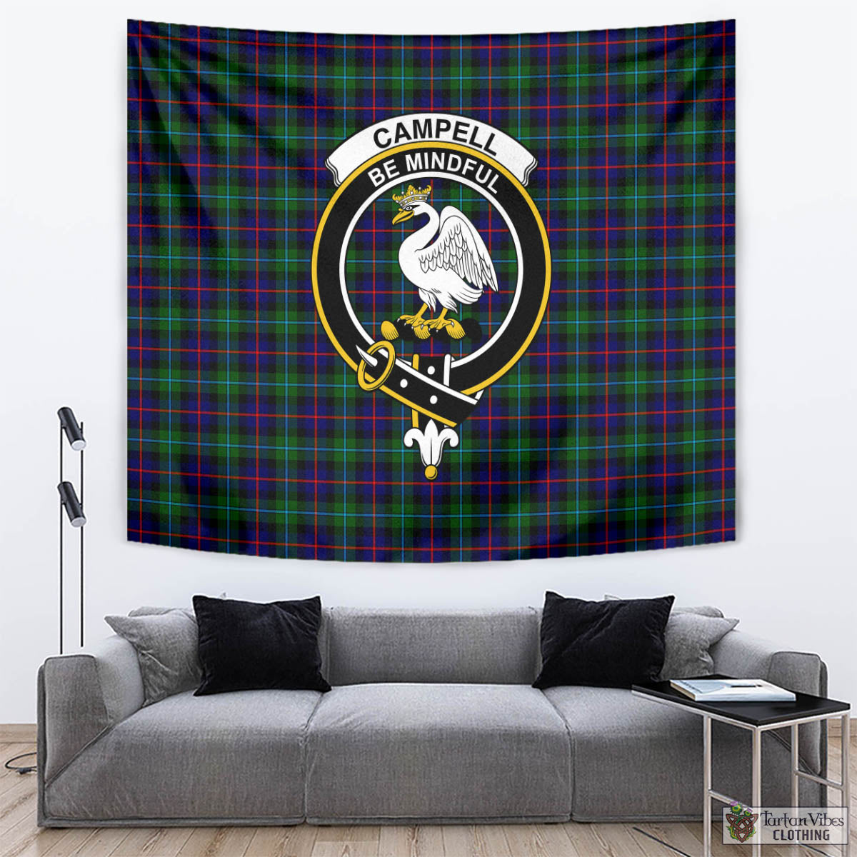 Tartan Vibes Clothing Campbell of Cawdor Modern Tartan Tapestry Wall Hanging and Home Decor for Room with Family Crest