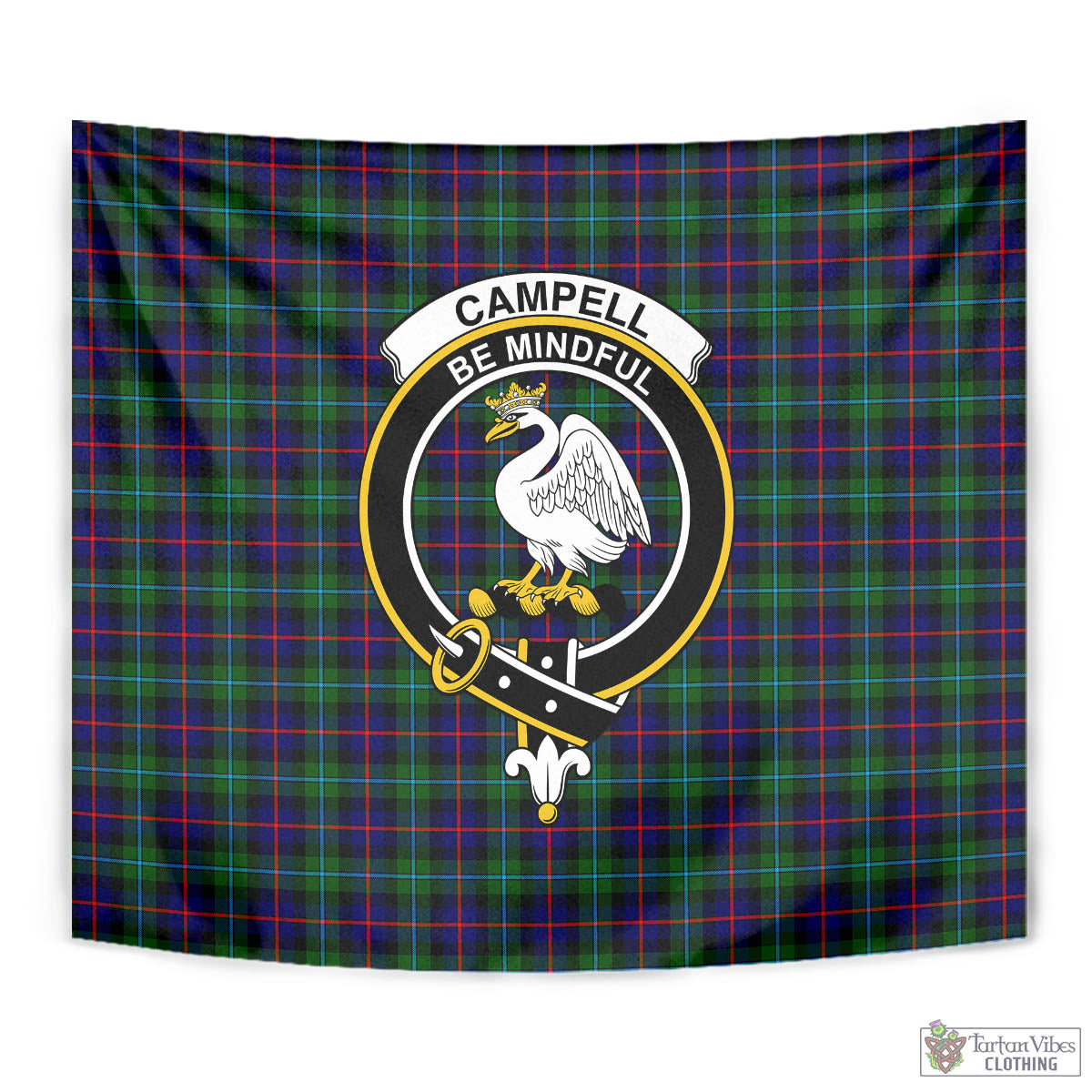 Tartan Vibes Clothing Campbell of Cawdor Modern Tartan Tapestry Wall Hanging and Home Decor for Room with Family Crest