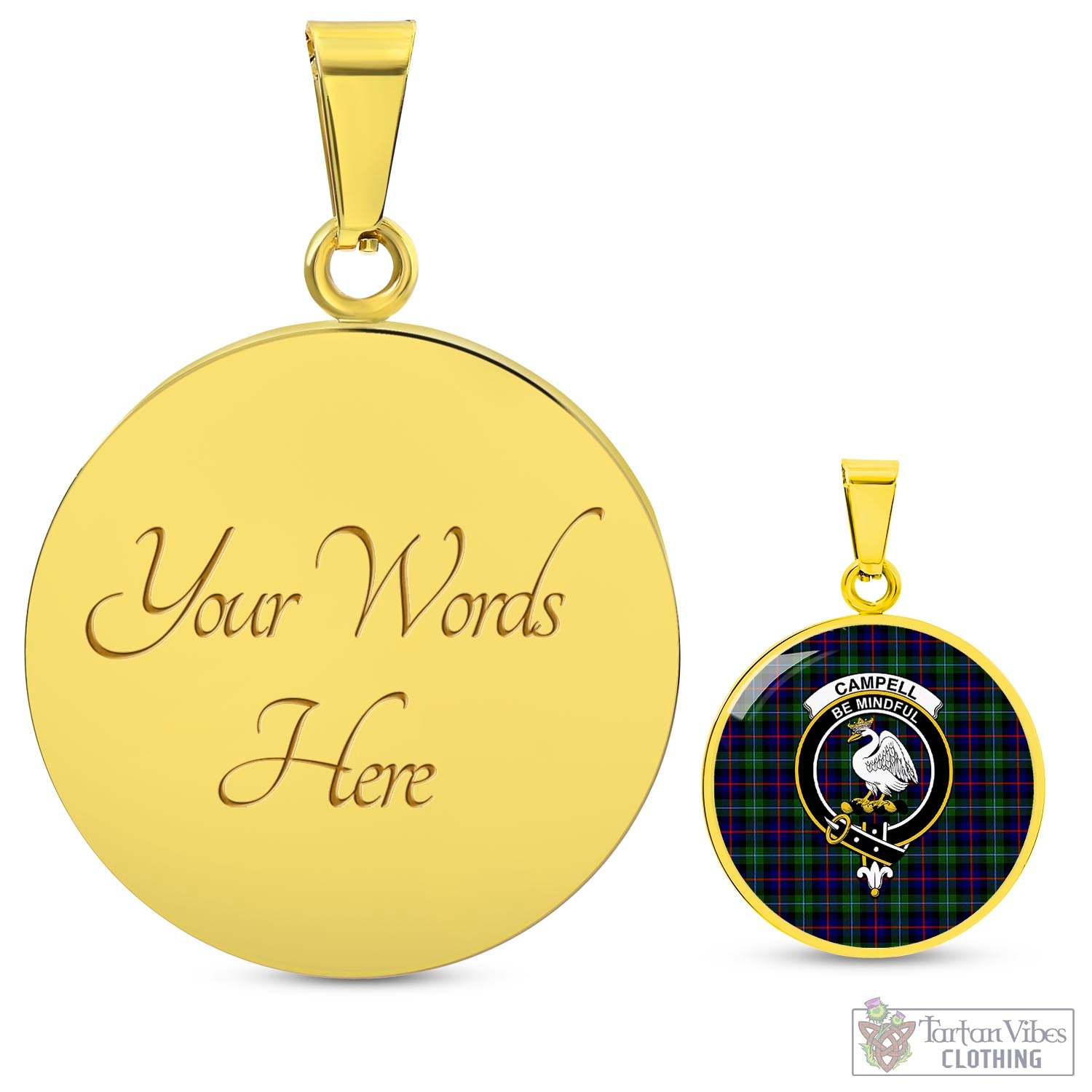 Tartan Vibes Clothing Campbell of Cawdor Modern Tartan Circle Necklace with Family Crest