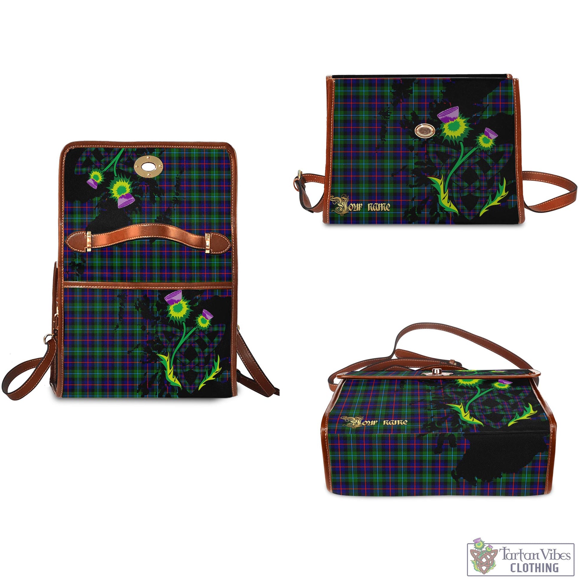 Tartan Vibes Clothing Campbell of Cawdor Modern Tartan Waterproof Canvas Bag with Scotland Map and Thistle Celtic Accents