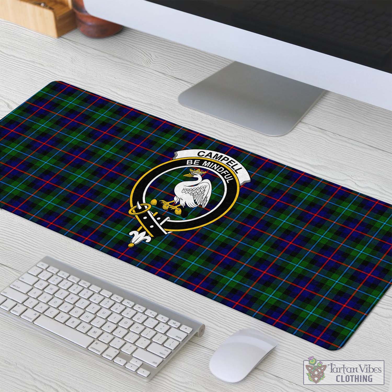 Tartan Vibes Clothing Campbell of Cawdor Modern Tartan Mouse Pad with Family Crest