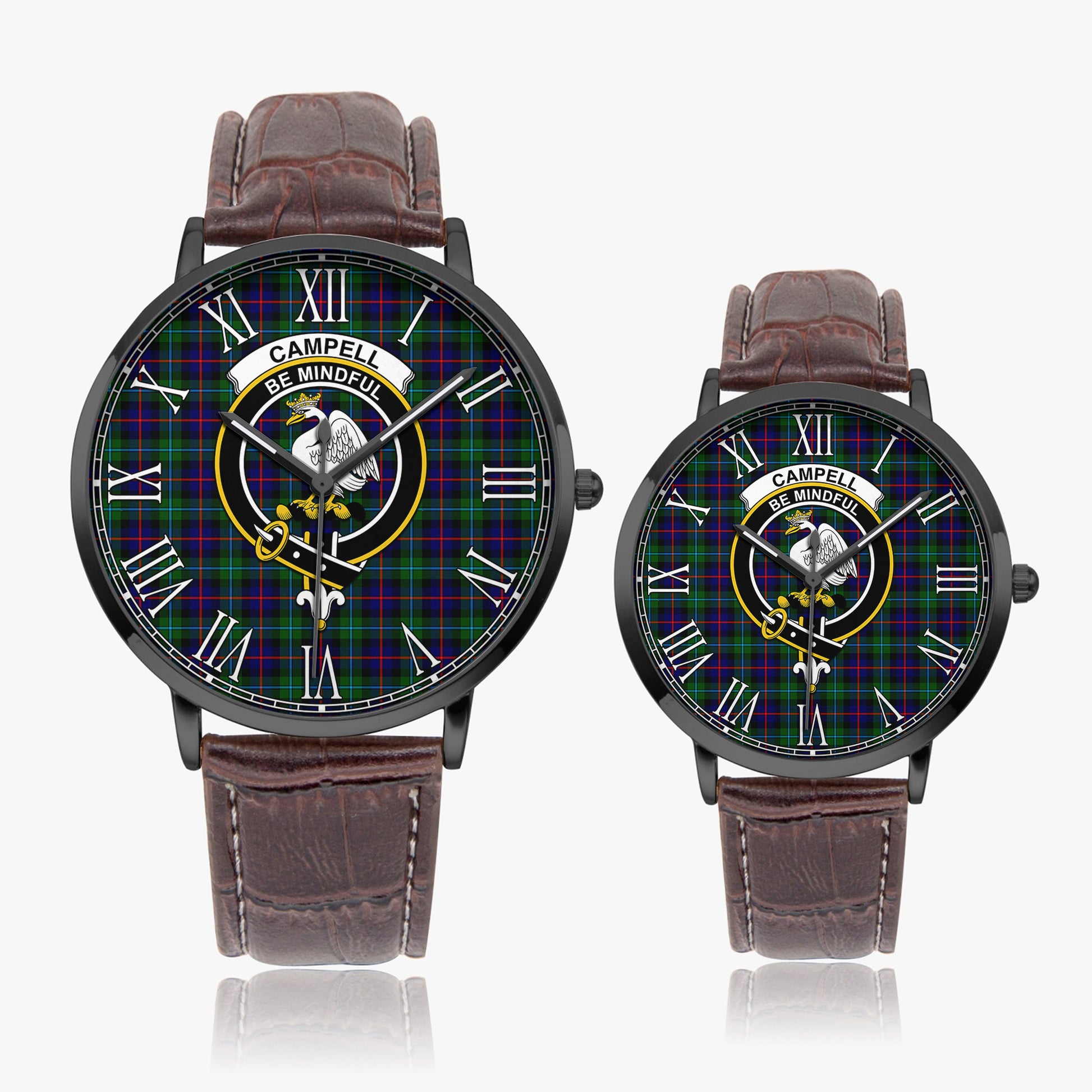 Campbell of Cawdor Modern Tartan Family Crest Leather Strap Quartz Watch - Tartanvibesclothing