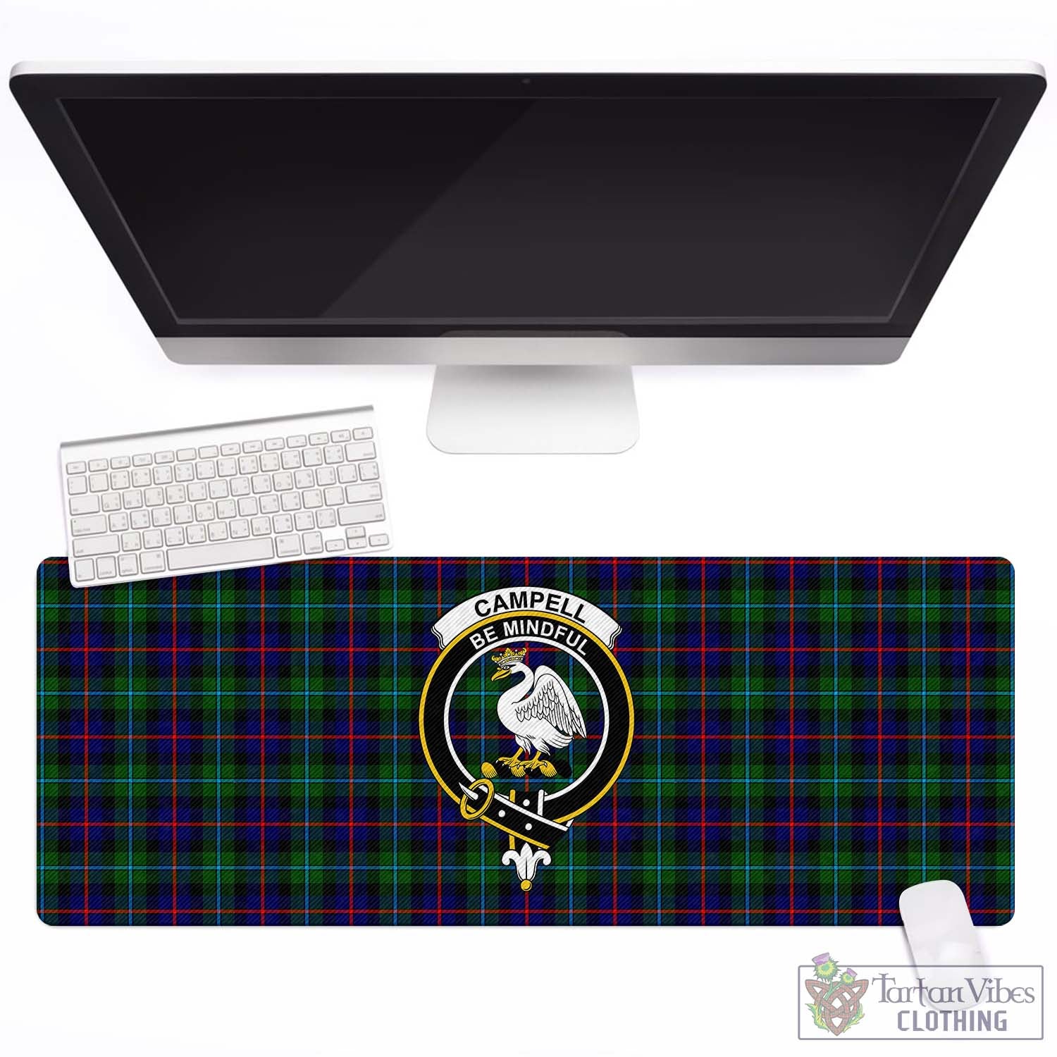 Tartan Vibes Clothing Campbell of Cawdor Modern Tartan Mouse Pad with Family Crest