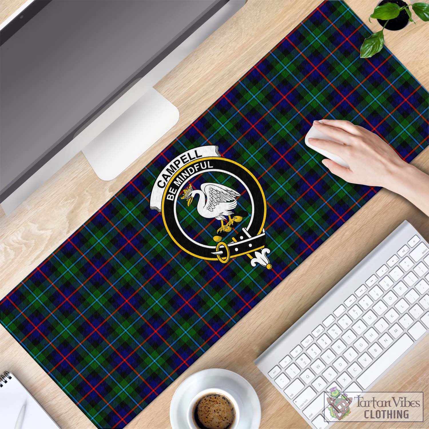 Tartan Vibes Clothing Campbell of Cawdor Modern Tartan Mouse Pad with Family Crest