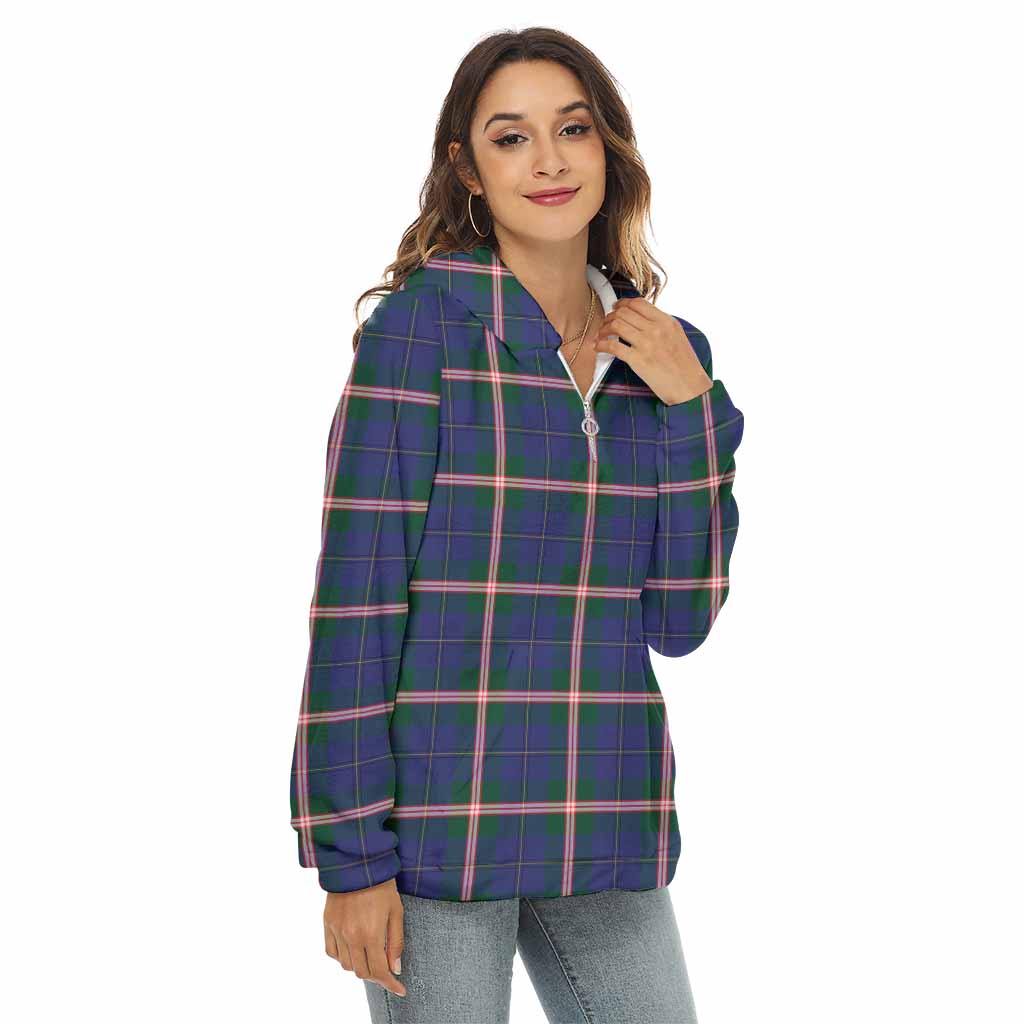 Tartan Vibes Clothing Canadian Centennial Canada Tartan Women's Borg  Half Zip Fleece Hoodie