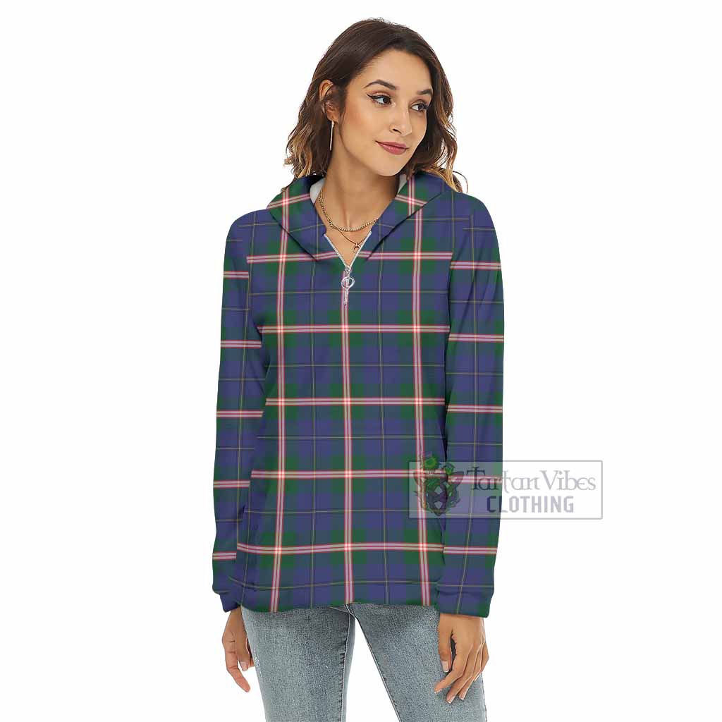 Tartan Vibes Clothing Canadian Centennial Canada Tartan Women's Borg  Half Zip Fleece Hoodie