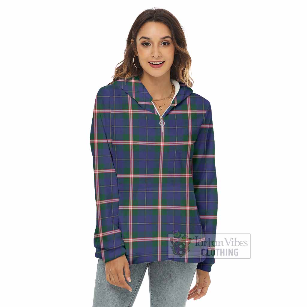 Tartan Vibes Clothing Canadian Centennial Canada Tartan Women's Borg  Half Zip Fleece Hoodie