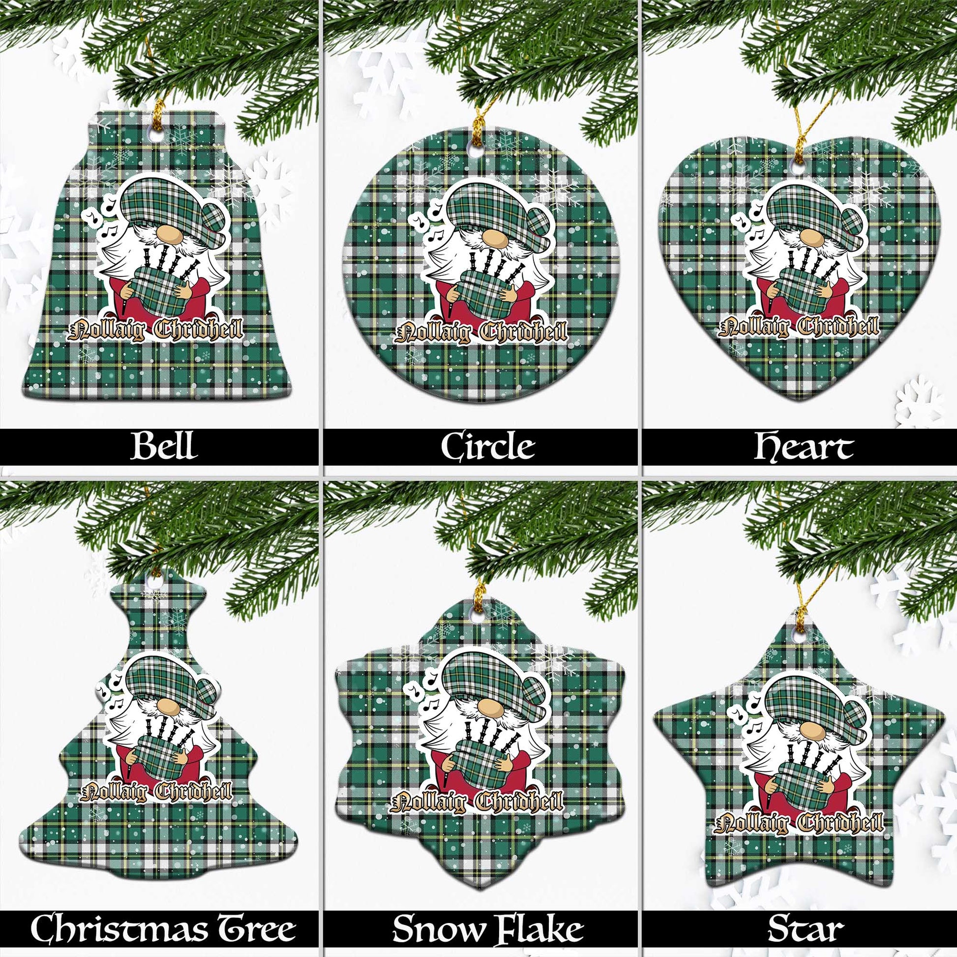 Cape Breton Island Canada Tartan Christmas Ornaments with Scottish Gnome Playing Bagpipes Ceramic - Tartanvibesclothing