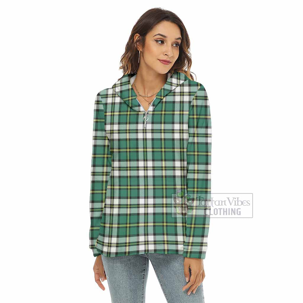 Tartan Vibes Clothing Cape Breton Island Canada Tartan Women's Borg  Half Zip Fleece Hoodie