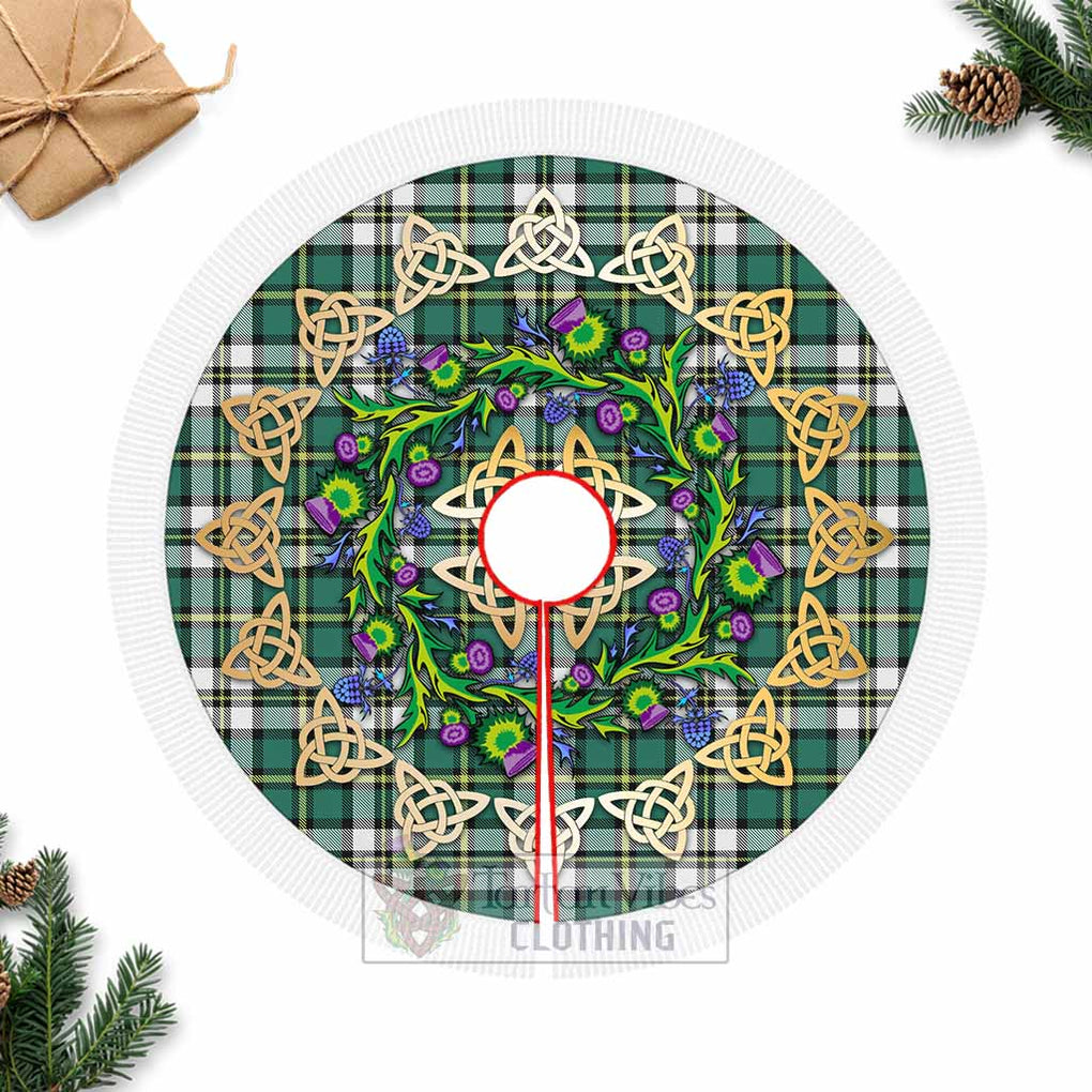 Cape Breton Island Canada Tartan Christmas Tree Skirt with Thistle Celtic Knot Style Fringed Tree Skirts - Tartan Vibes Clothing