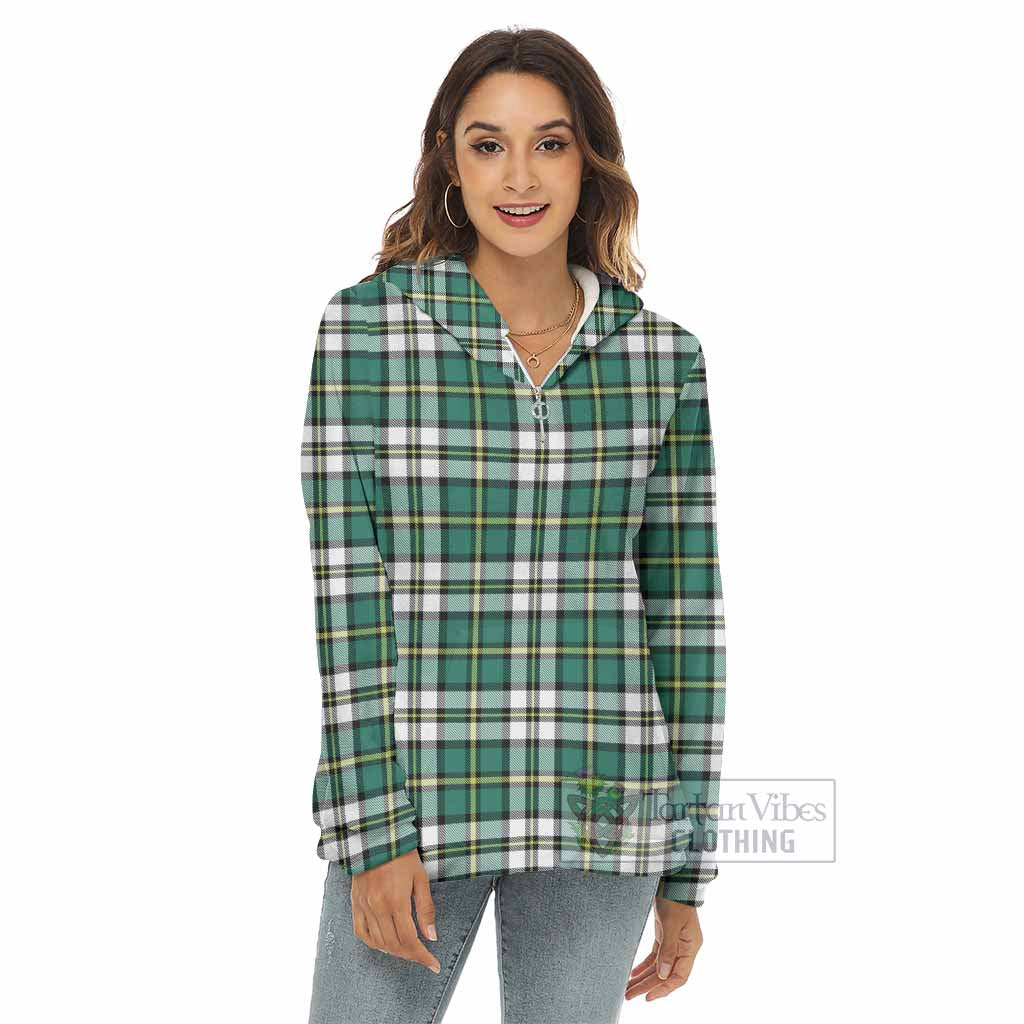 Tartan Vibes Clothing Cape Breton Island Canada Tartan Women's Borg  Half Zip Fleece Hoodie