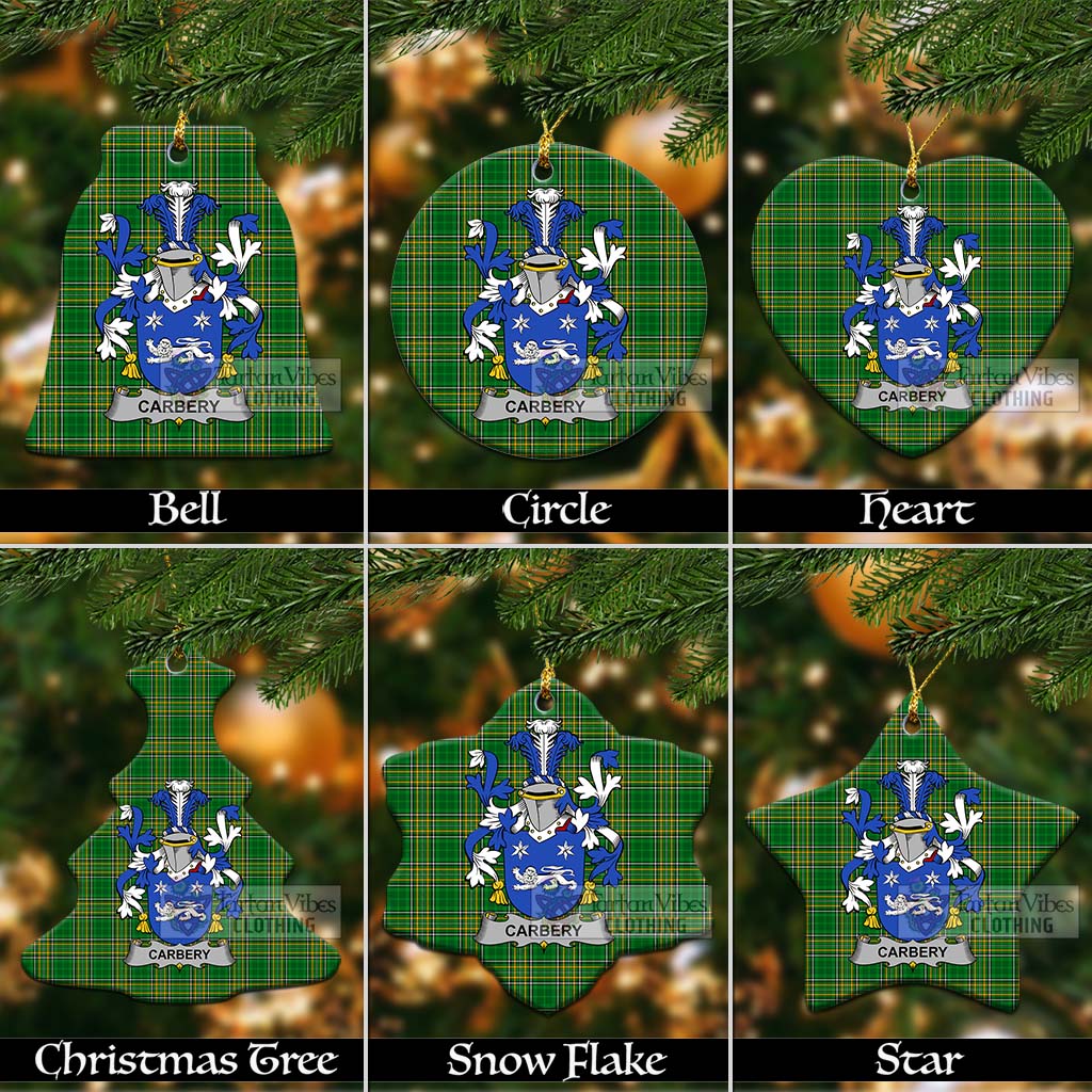 Tartan Vibes Clothing Carbery Irish Clan Tartan Christmas Ceramic Ornament with Coat of Arms