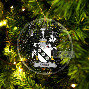 Carey Irish Clan Christmas Glass Ornament with Coat of Arms Transparent Glass Circle - 2D-tartanvibesclothing