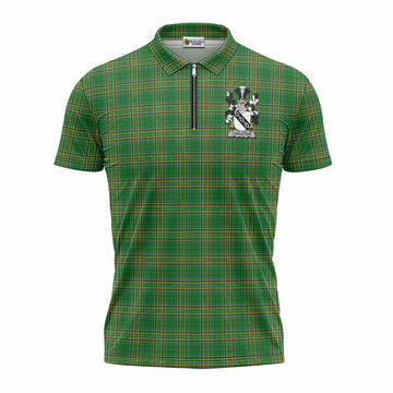 Carleton Irish Clan Tartan Zipper Polo Shirt with Coat of Arms