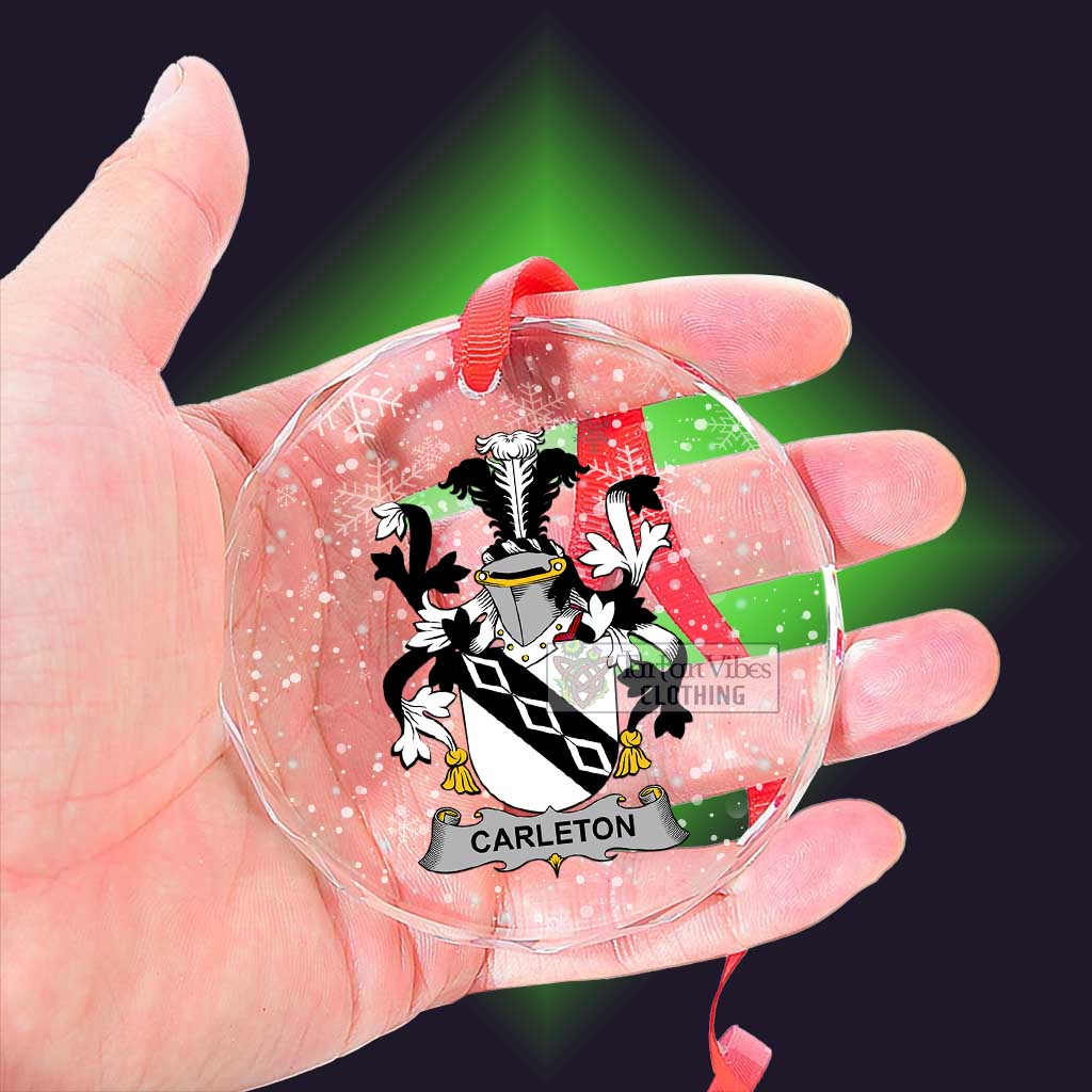 Tartan Vibes Clothing Carleton Irish Clan Christmas Glass Ornament with Coat of Arms