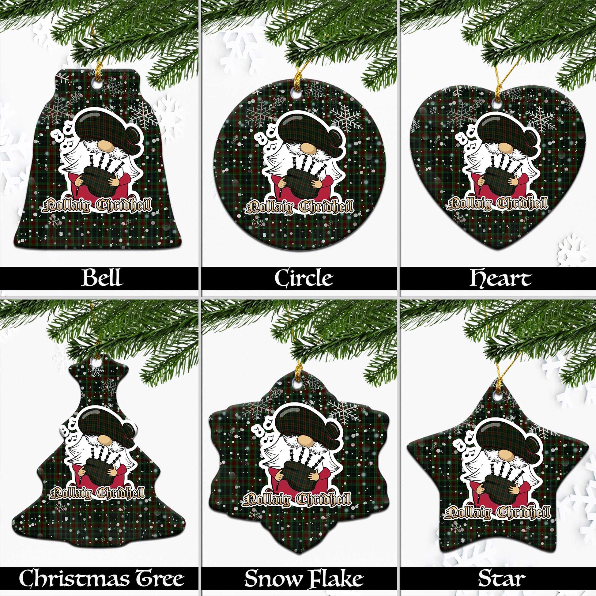 Carlow County Ireland Tartan Christmas Ornaments with Scottish Gnome Playing Bagpipes Ceramic - Tartanvibesclothing