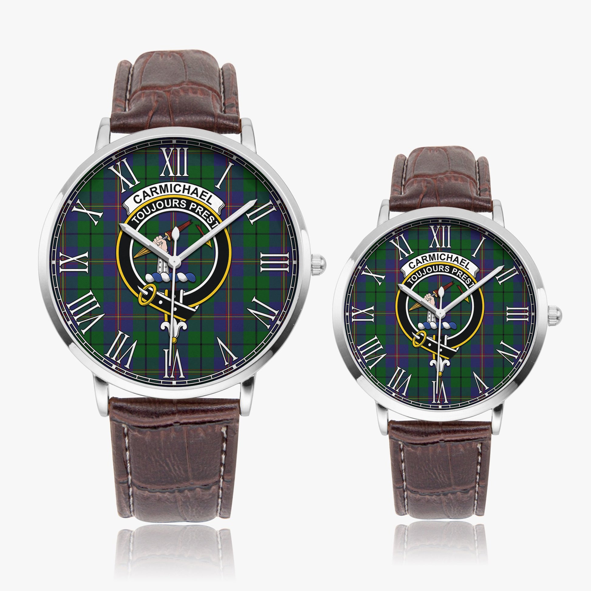 Carmichael Tartan Family Crest Leather Strap Quartz Watch - Tartanvibesclothing