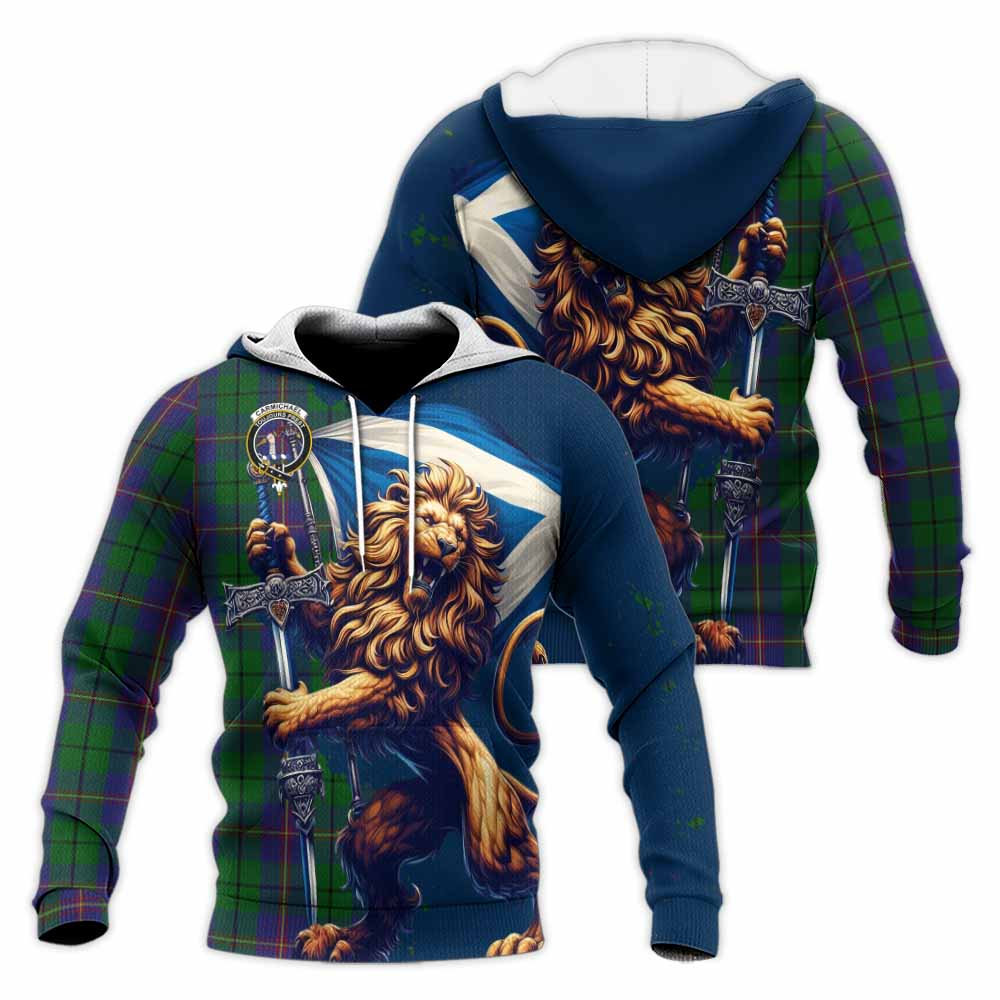 Tartan Vibes Clothing Carmichael Tartan Family Crest Knitted Hoodie with Scottish Majestic Lion