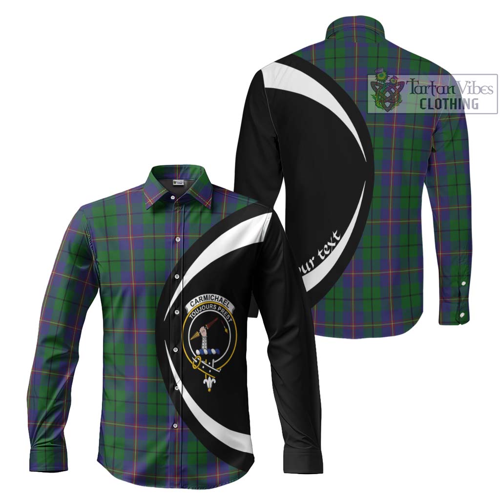 Carmichael Tartan Long Sleeve Button Up with Family Crest Circle Style Men's Shirt S - Tartan Vibes Clothing