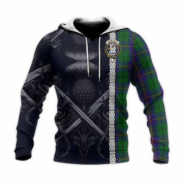 Carmichael Tartan Knitted Hoodie with Family Crest Cross Sword Thistle Celtic Vibes Unisex Knitted Pullover Hoodie - Tartan Vibes Clothing