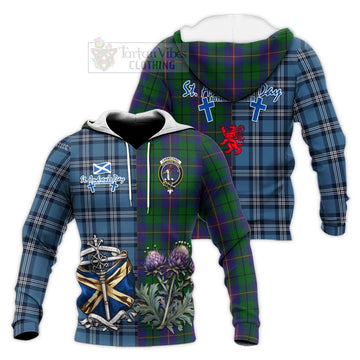 Carmichael Tartan Knitted Hoodie Happy St. Andrew's Day Half Tartan Style