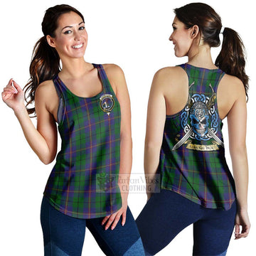 Carmichael Tartan Women's Racerback Tanks with Family Crest Celtic Skull Style