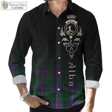 Carmichael Tartan Long Sleeve Button Up Featuring Alba Gu Brath Family Crest Celtic Inspired