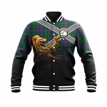 Carmichael Crest Tartan Baseball Jacket with Golden Lion Emblem Celtic Style Unisex - Tartan Vibes Clothing