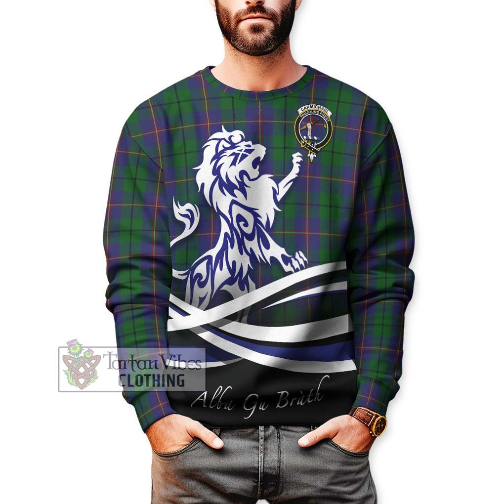 Carmichael Tartan Sweatshirt with Alba Gu Brath Regal Lion Emblem Unisex - Tartanvibesclothing Shop