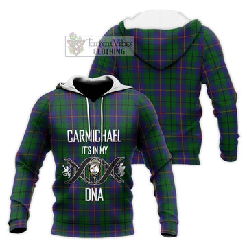 Carmichael Tartan Knitted Hoodie with Family Crest DNA In Me Style