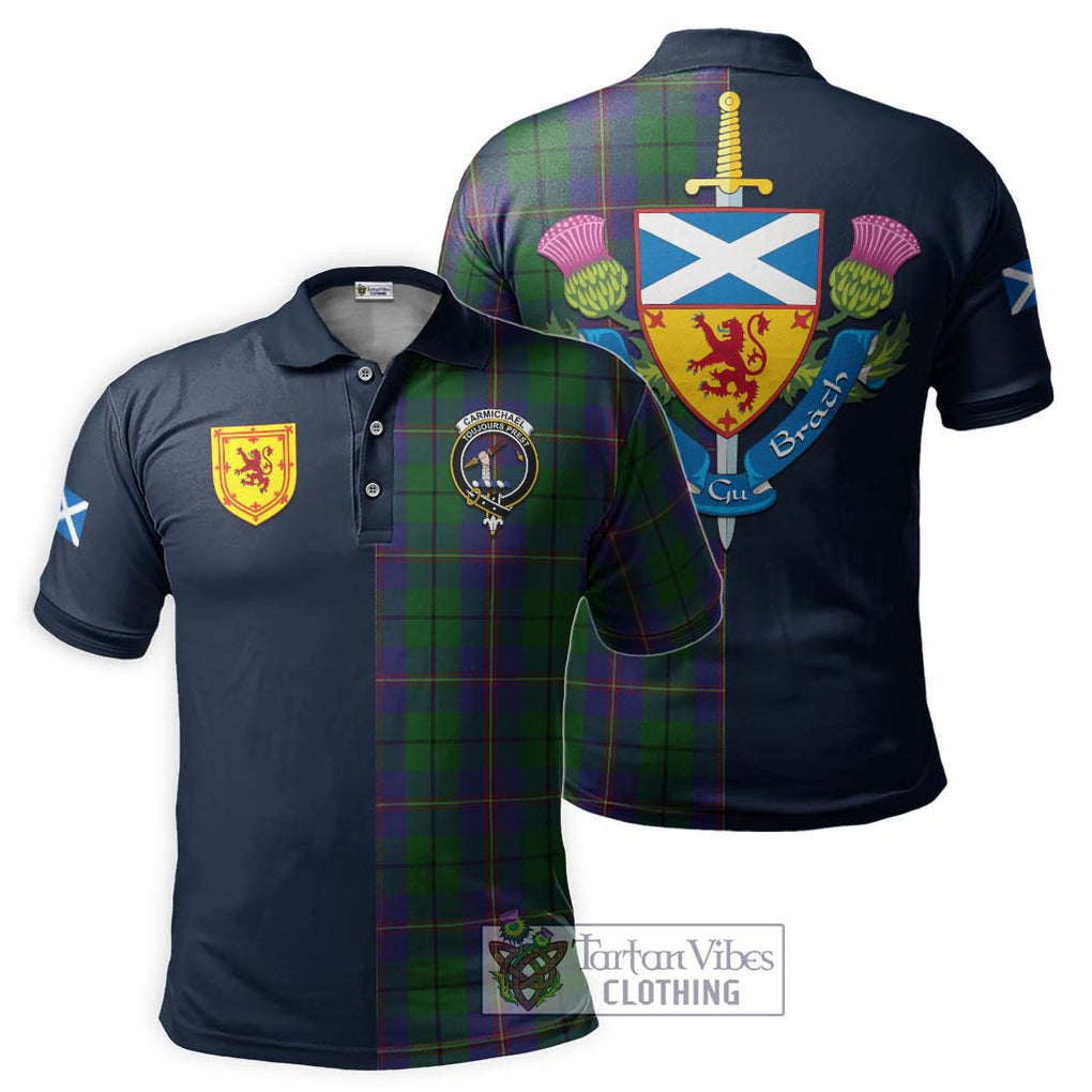 Tartan Vibes Clothing Carmichael Tartan Polo Shirt with Scottish Lion Royal Arm Half Style