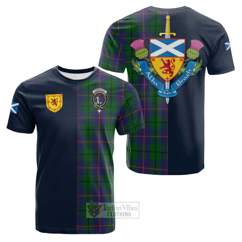 Tartan Vibes Clothing Carmichael Tartan Cotton T-shirt with Scottish Lion Royal Arm Half Style