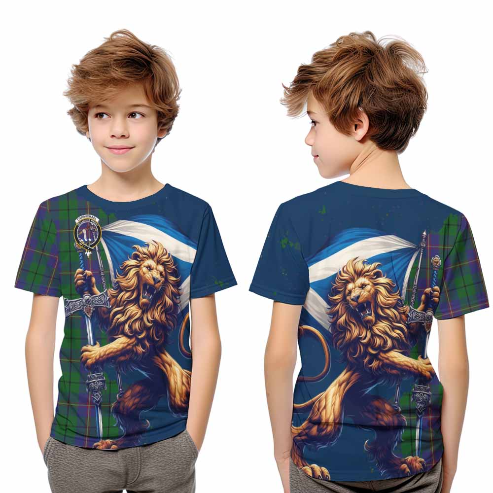 Tartan Vibes Clothing Carmichael Tartan Family Crest Kid T-Shirt with Scottish Majestic Lion