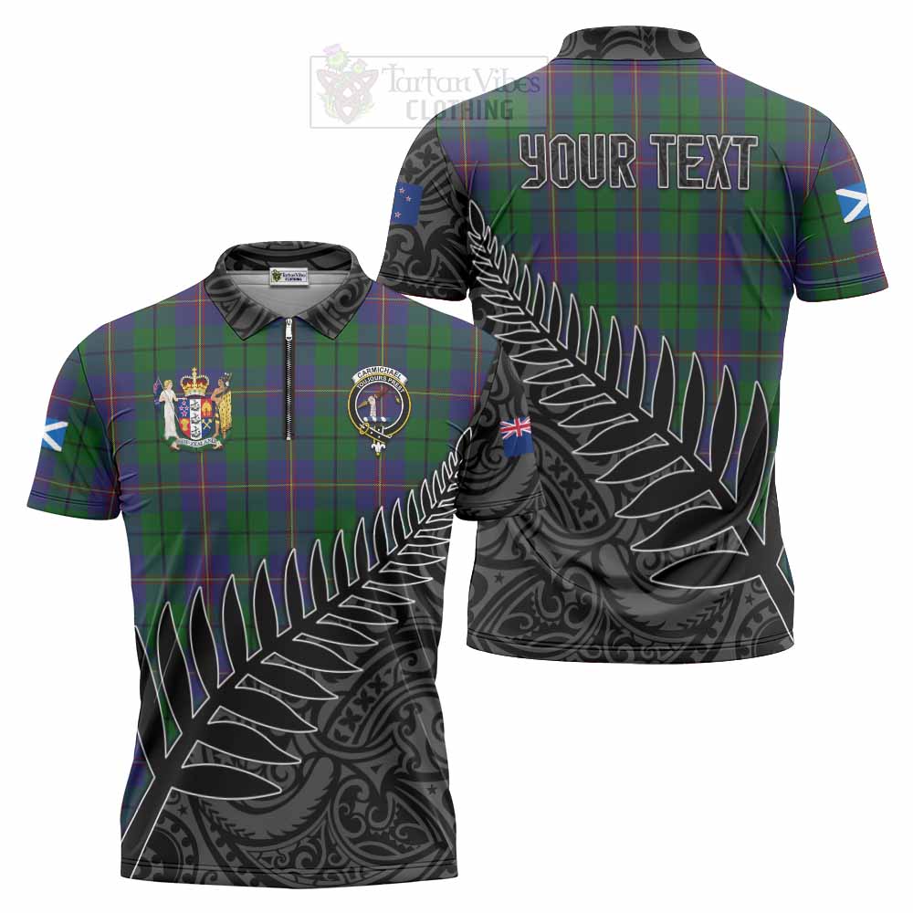 Tartan Vibes Clothing Carmichael Crest Tartan Zipper Polo Shirt with New Zealand Silver Fern Half Style