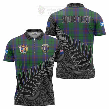 Carmichael Crest Tartan Zipper Polo Shirt with New Zealand Silver Fern Half Style