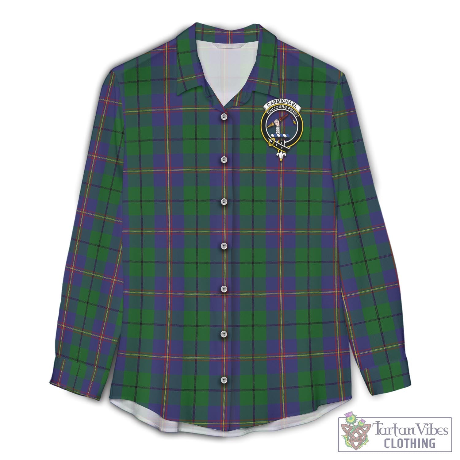 Tartan Vibes Clothing Carmichael Tartan Womens Casual Shirt with Family Crest