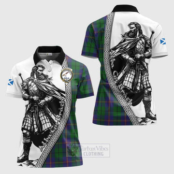 Carmichael Tartan Clan Crest Women's Polo Shirt with Highlander Warrior Celtic Style