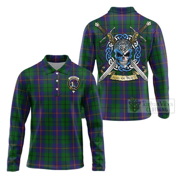 Carmichael Tartan Long Sleeve Polo Shirt with Family Crest Celtic Skull Style Unisex - Tartan Vibes Clothing