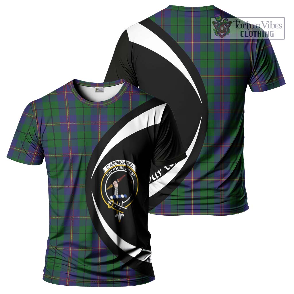 Tartan Vibes Clothing Carmichael Tartan T-Shirt with Family Crest Circle Style