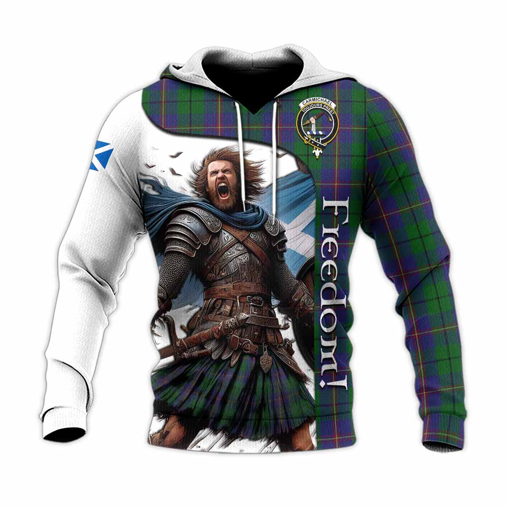 Tartan Vibes Clothing Carmichael Crest Tartan Knitted Hoodie Inspired by the Freedom of Scottish Warrior