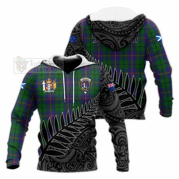 Carmichael Crest Tartan Knitted Hoodie with New Zealand Silver Fern Half Style