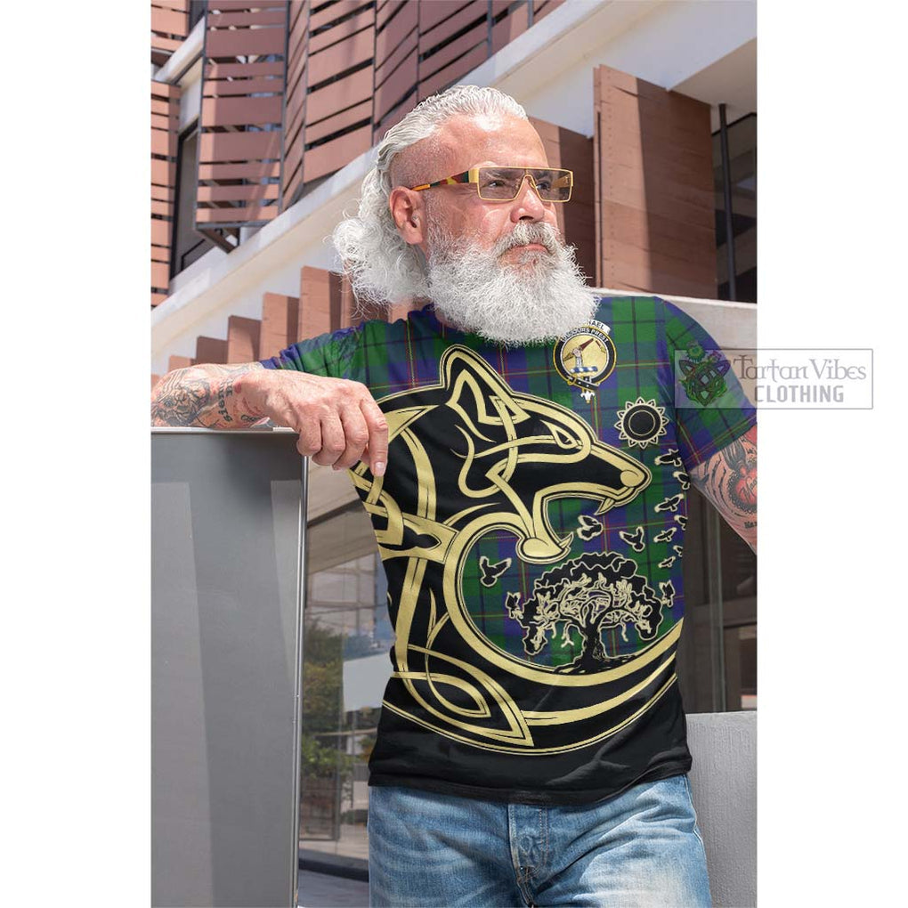 Tartan Vibes Clothing Carmichael Tartan Cotton T-shirt with Family Crest Celtic Wolf Style