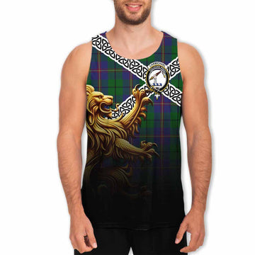 Carmichael Crest Tartan Men's Tank Top with Golden Lion Emblem Celtic Style Men - Tartan Vibes Clothing