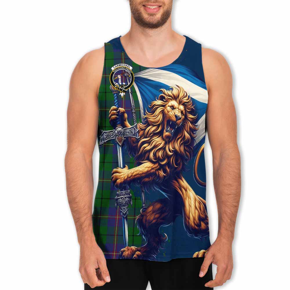 Tartan Vibes Clothing Carmichael Tartan Family Crest Men's Tank Top with Scottish Majestic Lion