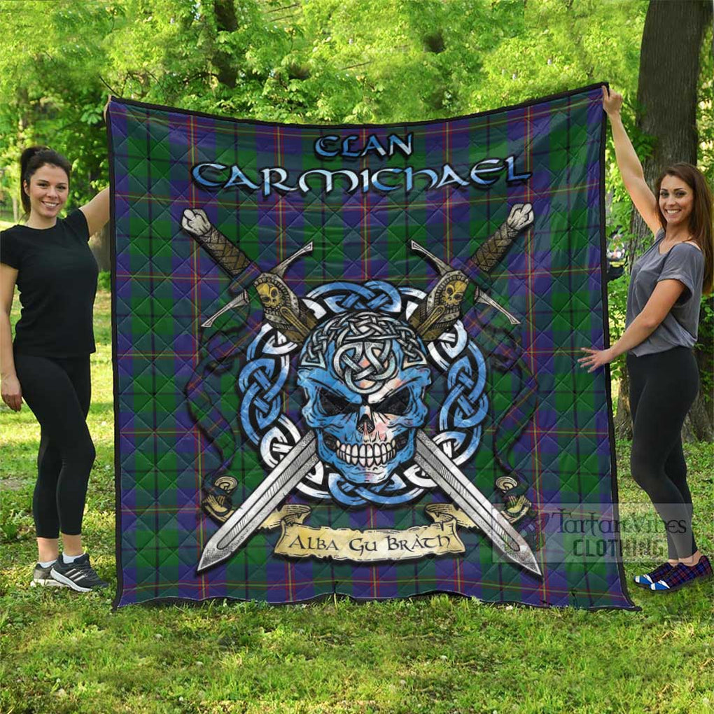 Tartan Vibes Clothing Carmichael Tartan Quilt with Celtic Skull Alba Gu Brath Style